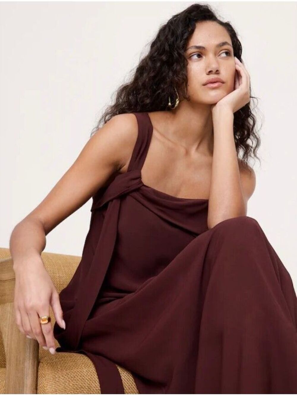 Banana Republic Drapey Georgette Bias-Cut Slip Dress Radicchio Burgundy-Brown 6P
